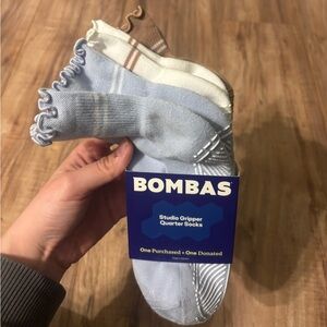 Bombas Quarter Studio Gripper Socks — Light Blue, Cream, Brown (3-Pack)